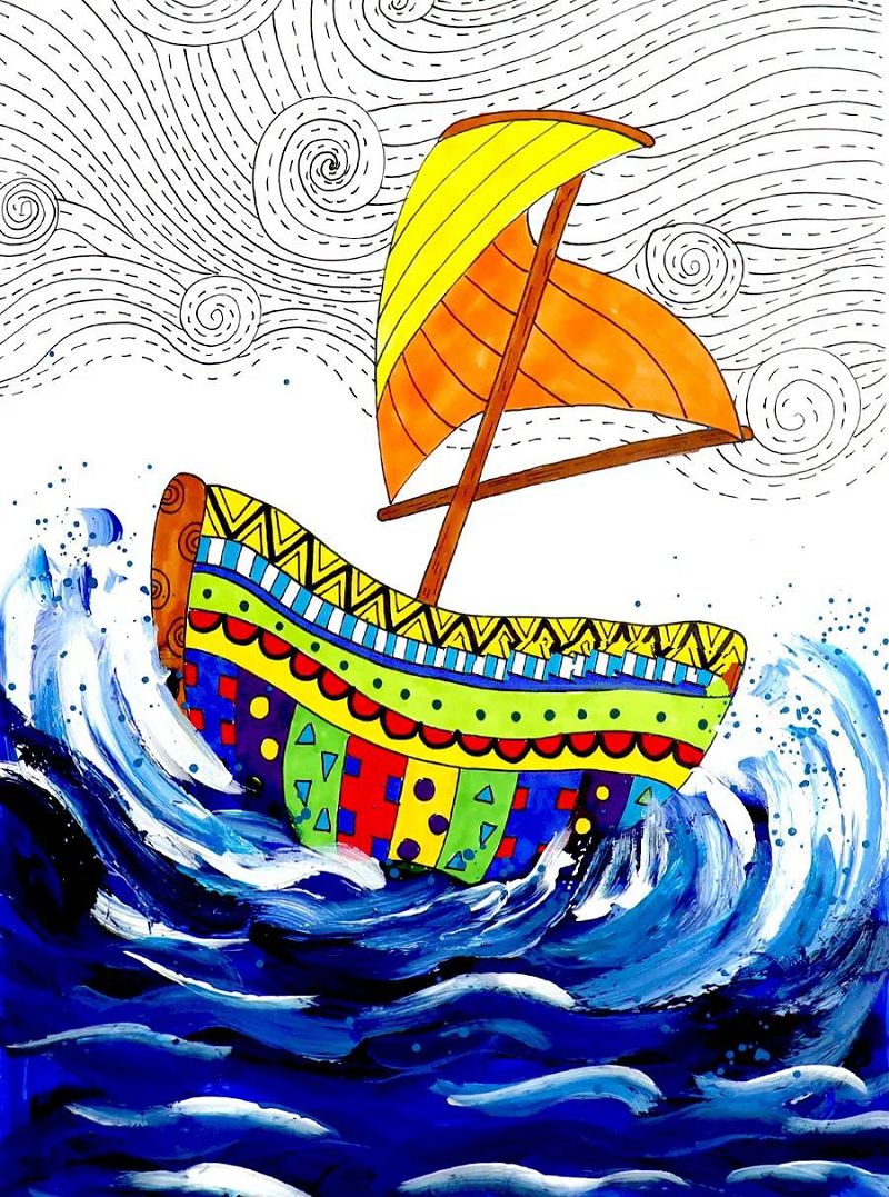 乘风破浪的船儿童画