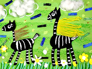 儿童美术综合工具画画《草原上的斑马》绘画教程