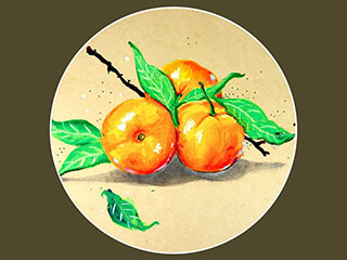 秋天的收获油画棒画《橘子写生》美术绘画教程