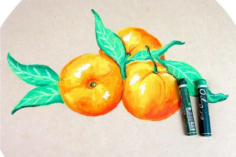 秋天的收获油画棒画《橘子写生》美术绘画教程