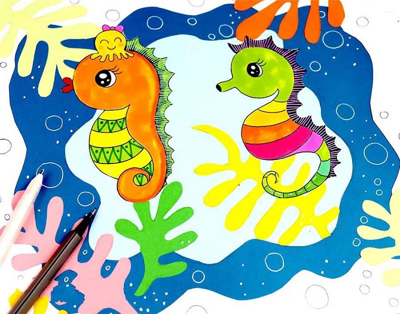可爱的海马儿童画