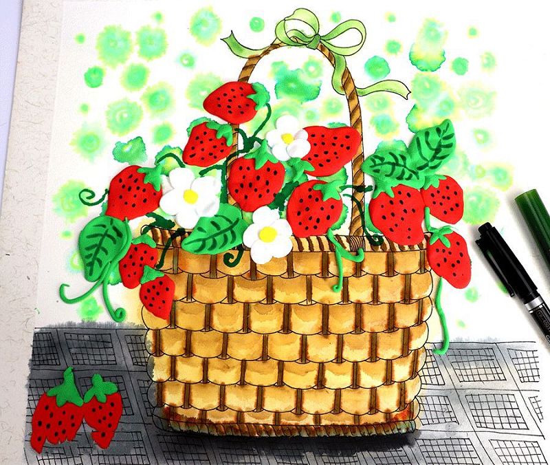 篮子里的草莓绘画教程