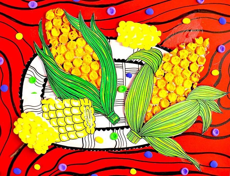 一盘美味的玉米儿童画