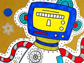 儿童线描画《有趣的机器人》绘画教程