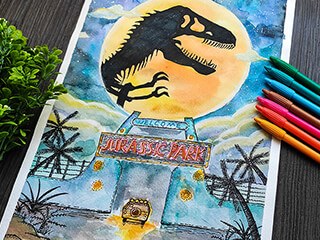 少儿创意美术《侏罗纪公园》海报绘