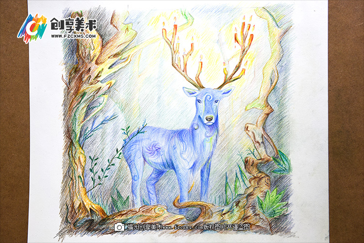 彩色铅笔水彩画《森之鹿》手绘教程
